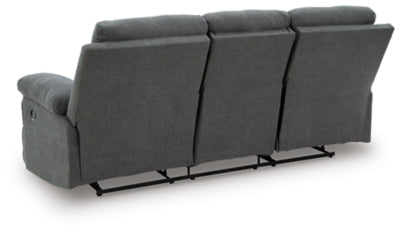 Side-Swipe Reclining Sofa with Drop Down Table